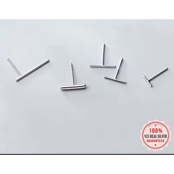 Unisex/Men’s‎ Fine 925 Sterling Silver Rhodium Staple Stud Earrings - Picture 11 of 16